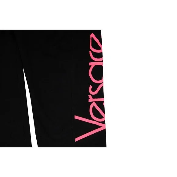 Versace Mens Joggers Size XL 44 Black Pink Logo Cotton Drawstring Sweat Pants